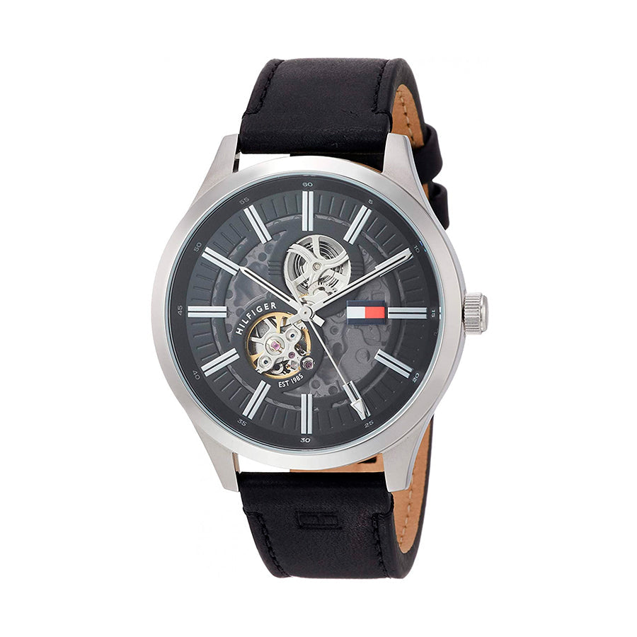 Tommy Hilfiger Spencer Skeleton Black Dial Black Leather Strap Watch for Men - 1791641 Buy Now By Tommy Hilfiger