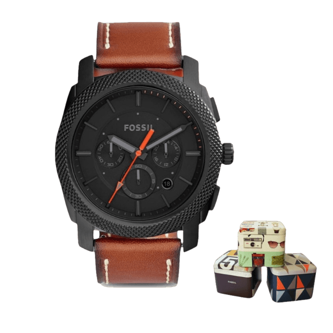 Fossil Machine Chronograph Black Dial Brown Leather Strap Watch for Men - FS5234 Buy Now By Fossil