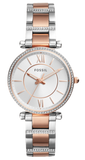 Fossil Carlie Silver Dial Two Tone Steel Strap Watch for Women - ES4342 Buy Now By Fossil