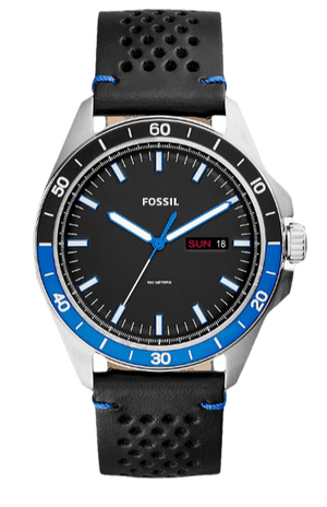 Fossil Sport 54 Day Date Black Dial Black Leather Strap Watch for Men - FS5321 Buy Now By Fossil