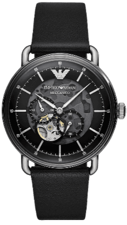 Emporio Armani Meccanico Skeleton Black Dial Black Leather Strap Watch For Men - AR60026 Buy Now By Emporio Armani