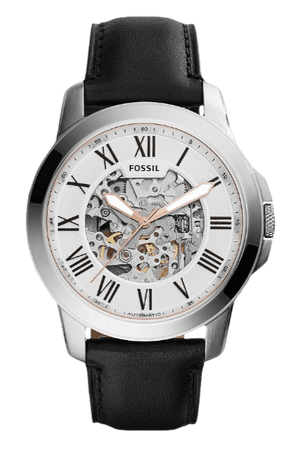 Fossil Grant Automatic Skeleton White Dial Black Leather Strap Watch for Men - ME3101 Buy Now By Fossil