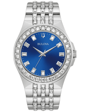 Bulova Phantom Baguette Crystal Blue Dial Silver Steel Strap Watch for Men - 96A254 Buy Now By Bulova