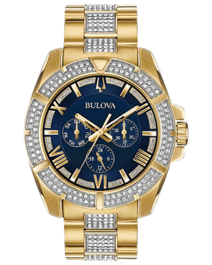 Bulova Crystal Collection Blue Dial Gold Steel Strap Watch for Men - 98C128 Buy Now By Bulova