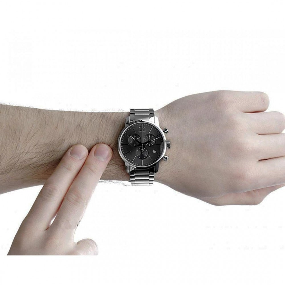 Calvin Klein City Chronograph Black Dial Silver Steel Strap Watch for Men - K2G27143 Buy Now By Calvin Klein