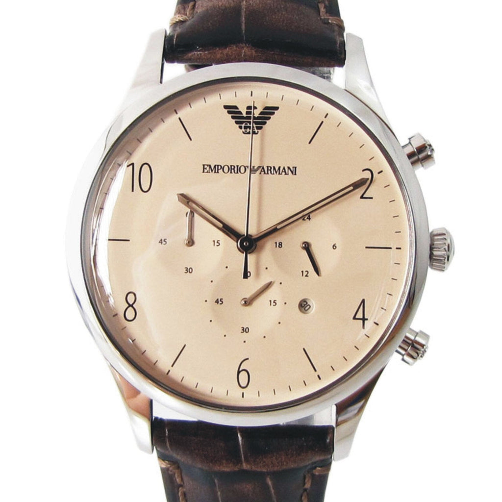 Emporio Armani Classic Chronograph Cream Dial Brown Leather Strap Watch For Men - AR1878 Buy Now By Emporio Armani