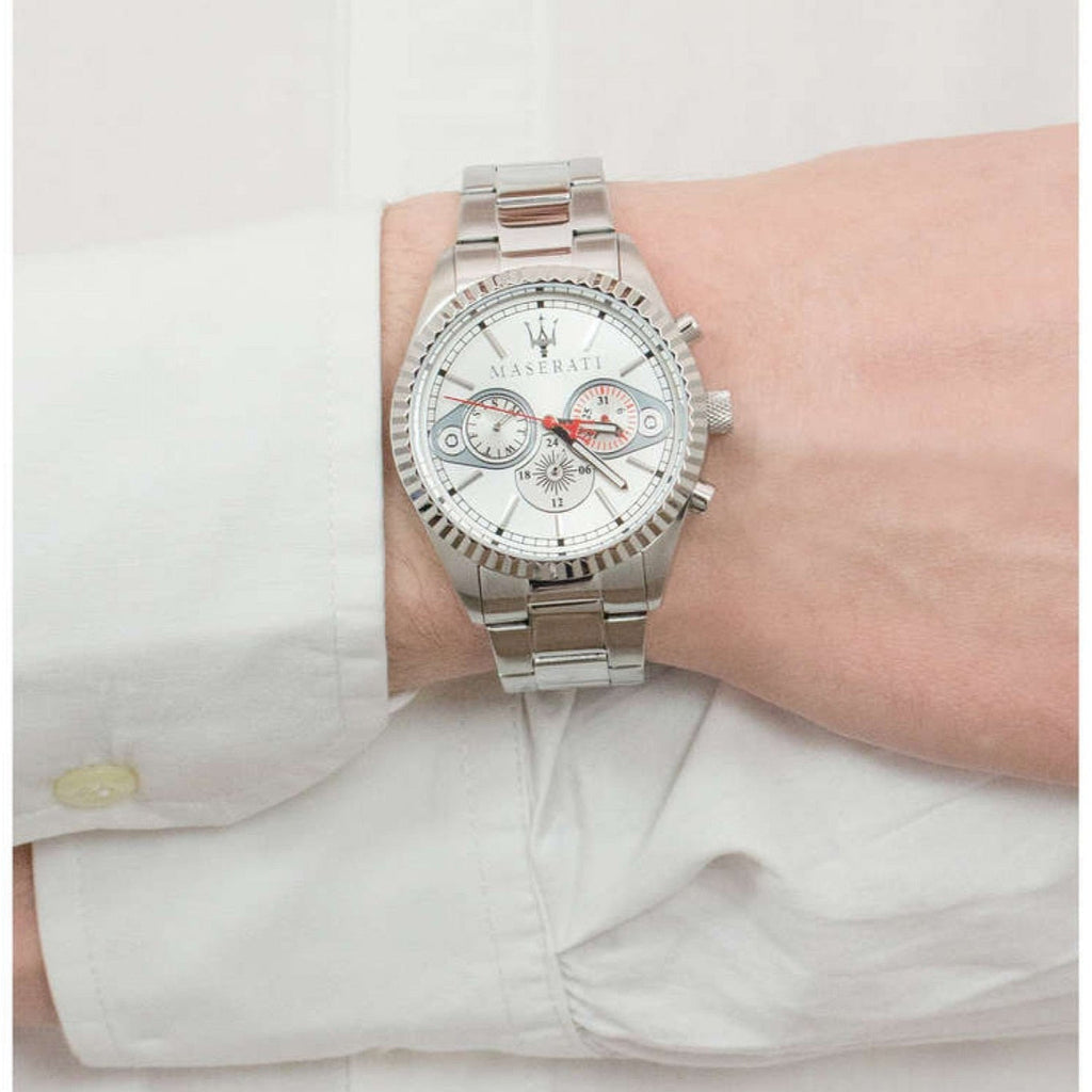 Maserati Competizione Chronograph White Dial Silver Steel Strap Watch For Men - R8853100017 Buy Now By Maserati