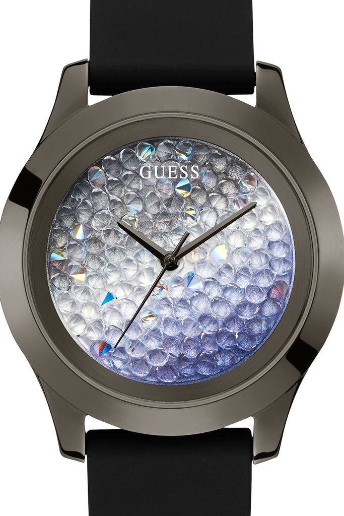 Guess Crush Crystals Silver Dial Black Rubber Strap Watch for Women - W1223L4 Buy Now By Guess