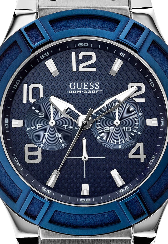 Guess Rigor Multifunction Chronograph Blue Dial Blue Leather Strap Watch For Men - W0040G7 Buy Now By Guess