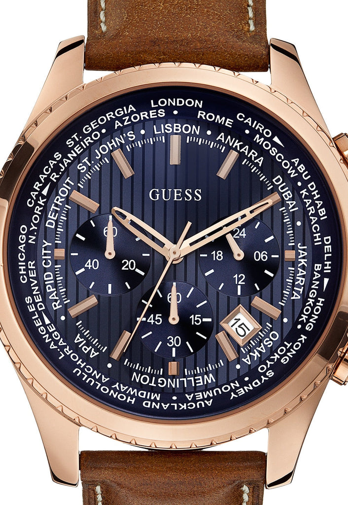 Guess Persuit Chronograph Blue Dial Brown Leather Strap Watch for Men - W0500G1 Buy Now By Guess