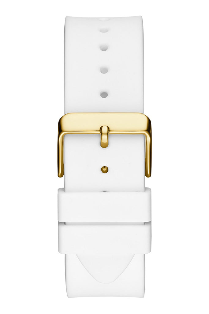 Guess Baguette Crystals Gold Dial White Silicone Strap Watch For Men - GW0208G3 Buy Now By Guess