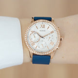Guess Solar White Rose Gold Dial Blue Rubber Strap Watch For Women - W1135L3 Buy Now By Guess