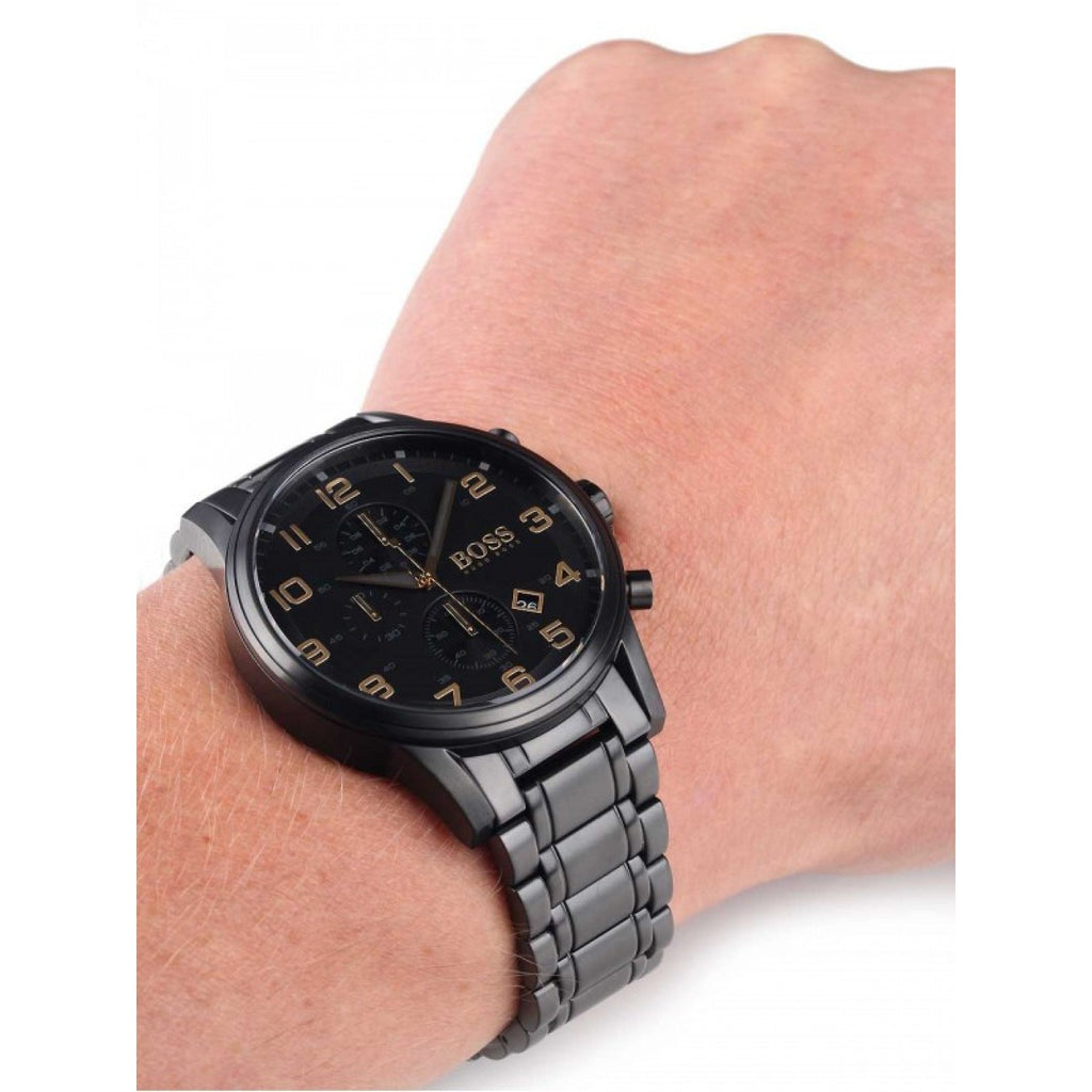 Hugo Boss Aeroliner Black Dial Black Steel Strap Watch for Men - 1513275 Buy Now By Hugo Boss