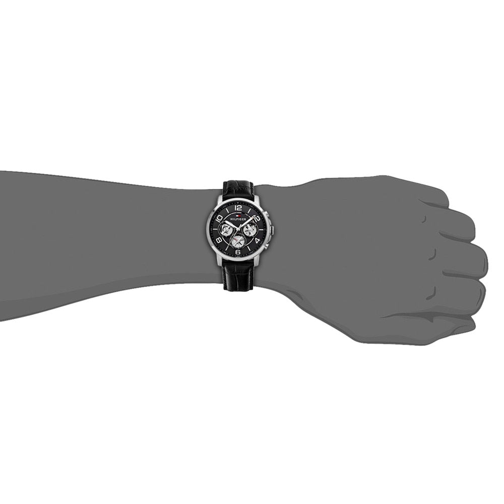 Tommy Hilfiger Keagan Quartz Grey Dial Black Leather Strap Watch for Men - 1791289