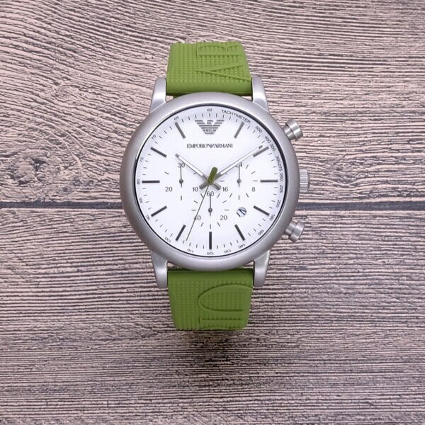 Emporio Armani Chronograph White Dial Green Rubber Strap Watch For Men - AR11022 Buy Now By Emporio Armani