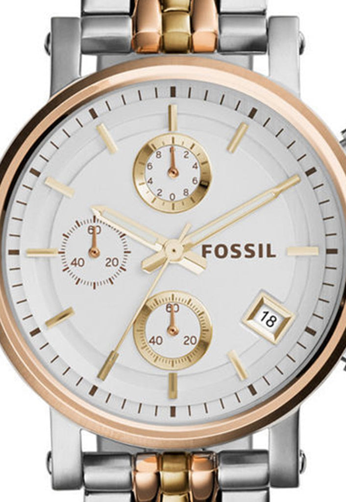 Fossil Boyfriend Chronograph White Dial Two Tone Steel Strap Watch for Women - ES3840 Buy Now By Fossil