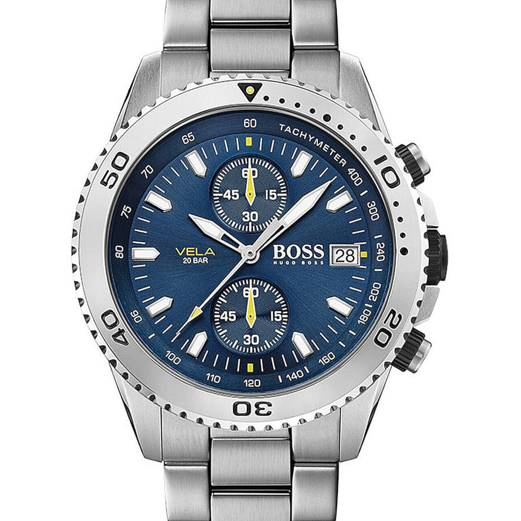 Hugo Boss Vela Chronograph Diver Blue Dial Silver Steel Strap Watch for Men - 1513775 Buy Now By Hugo Boss