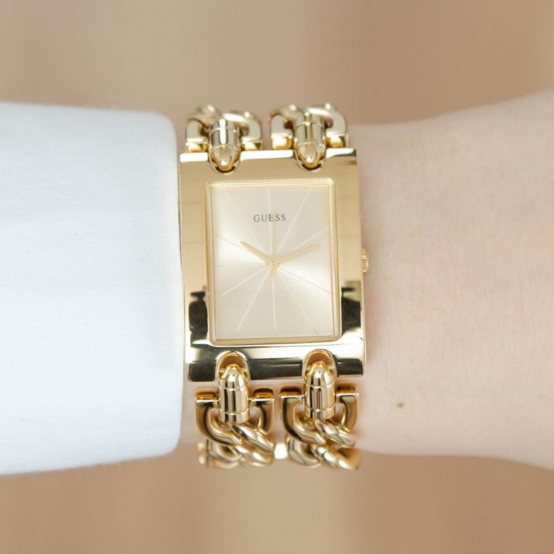 Guess Mod Heavy Metal Gold Dial Gold Steel Strap Watch For Women - W1117L2 Buy Now By Guess