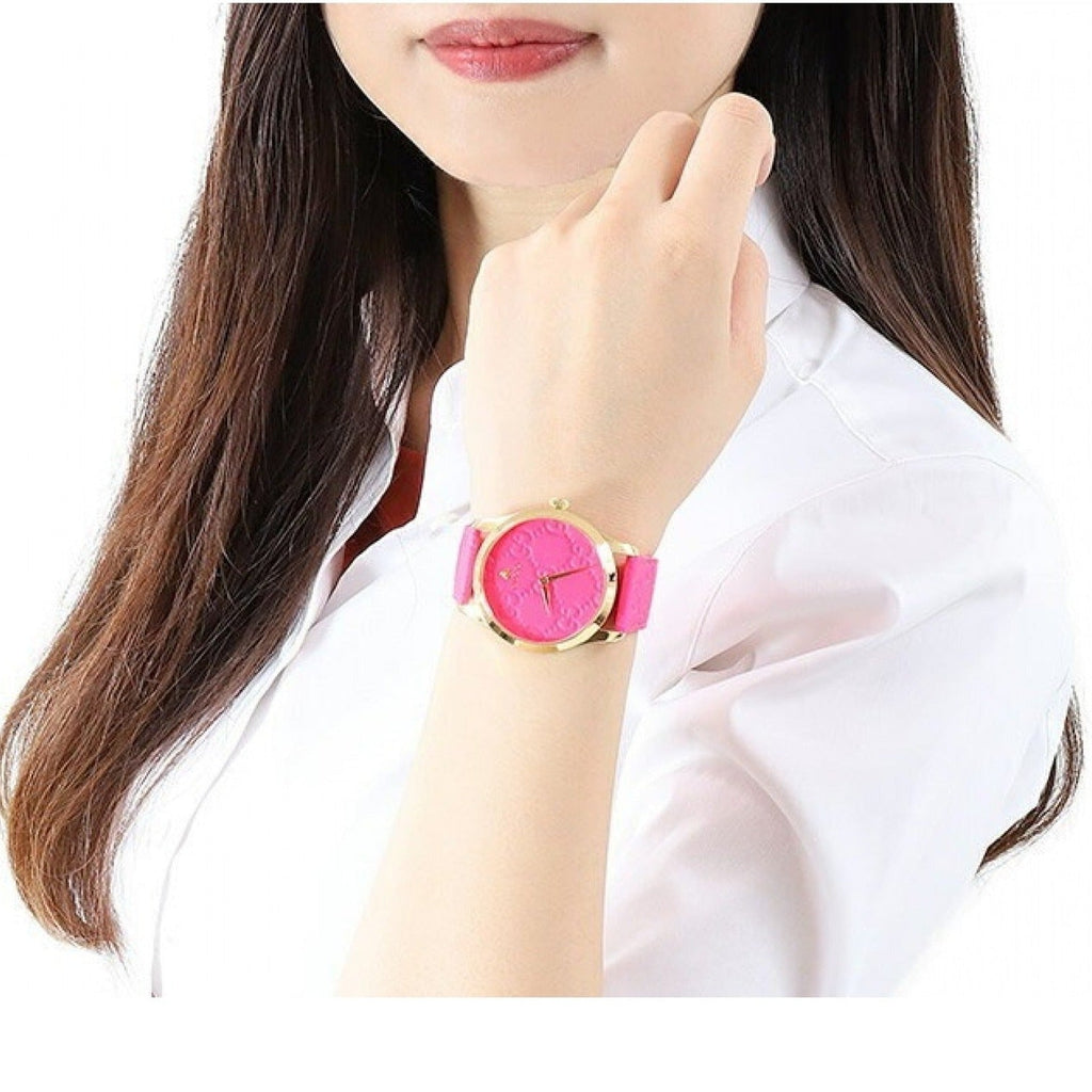 Gucci G Timeless Quartz Pink Dial Pink Leather Strap Watch For Women - YA1264115 Buy Now By Gucci