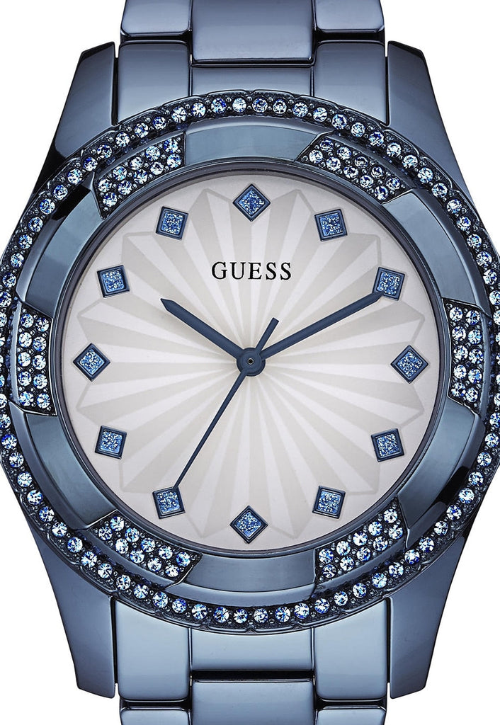 Guess Pinwheel Analog Silver Dial Blue Steel Strap Watch for Women - W0702L1 Buy Now By Guess