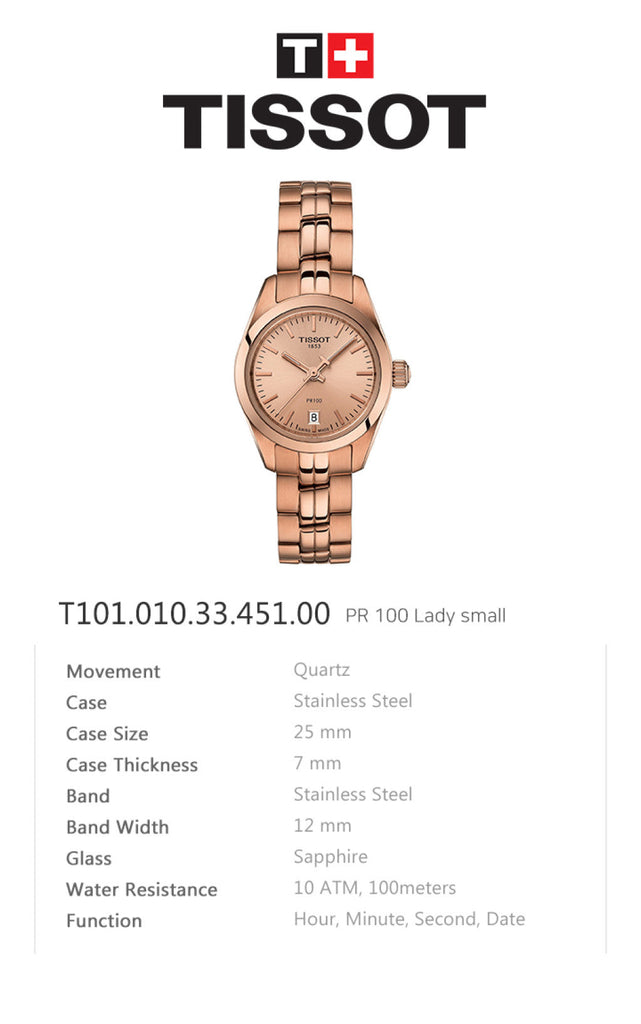 Tissot T Classic PR 100 Donna Rose Gold Lady Small Watch For Women - T101.010.33.451.00 Buy Now By Tissot
