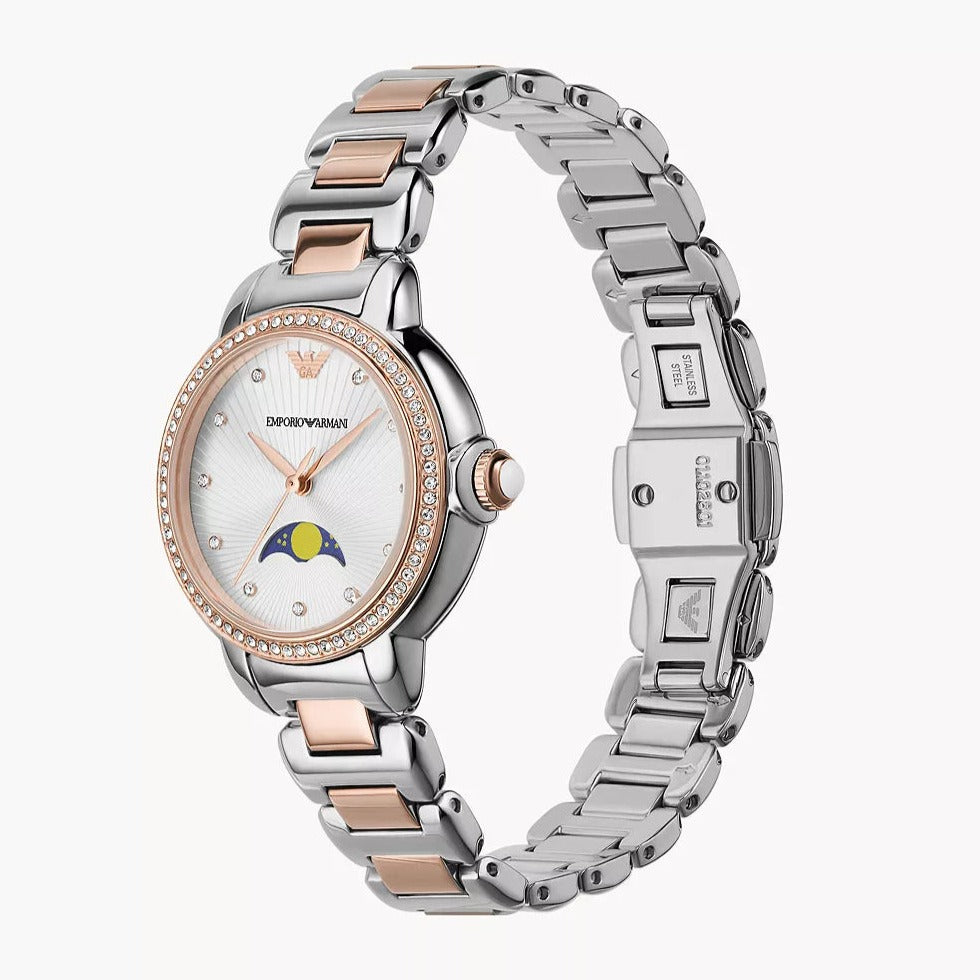Emporio Armani Mia Three Hand Moonphase Mother of Pearl Dial Two Tone Steel Strap Watch For Women - AR11567 Buy Now By Emporio Armani