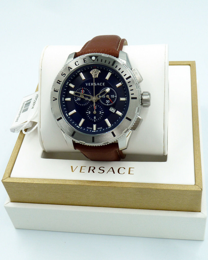 Versace Casual Chronograph Blue Dial Brown Leather Strap Watch for Men - VERG002-18 Buy Now By Versace