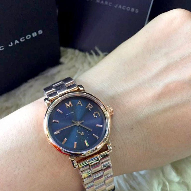 Marc Jacobs Baker Blue Dial Rose Gold Steel Strap Watch for Women - MBM3330 Buy Now By Marc Jacobs