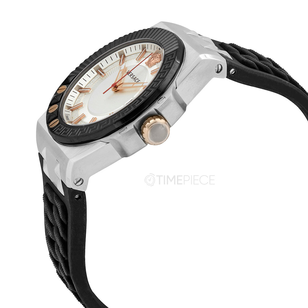 Versace Chain Reaction Quartz White Dial Black Rubber Strap Watch for Men - VEDY00219 Buy Now By Versace