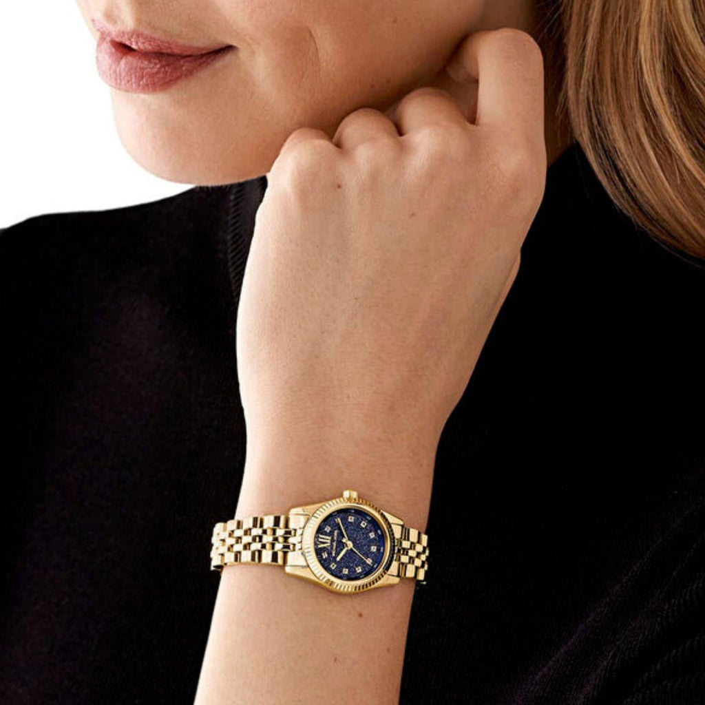 Michael Kors Lexington Three-Hand Blue Dial Gold Steel Strap Watch for Women - MK4802 Buy Now By Michael Kors