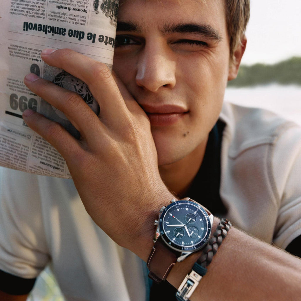 Tommy Hilfiger Parker Chronograph Blue Dial Brown Leather Strap Watch For Men - 1791837 Buy Now By Tommy Hilfiger