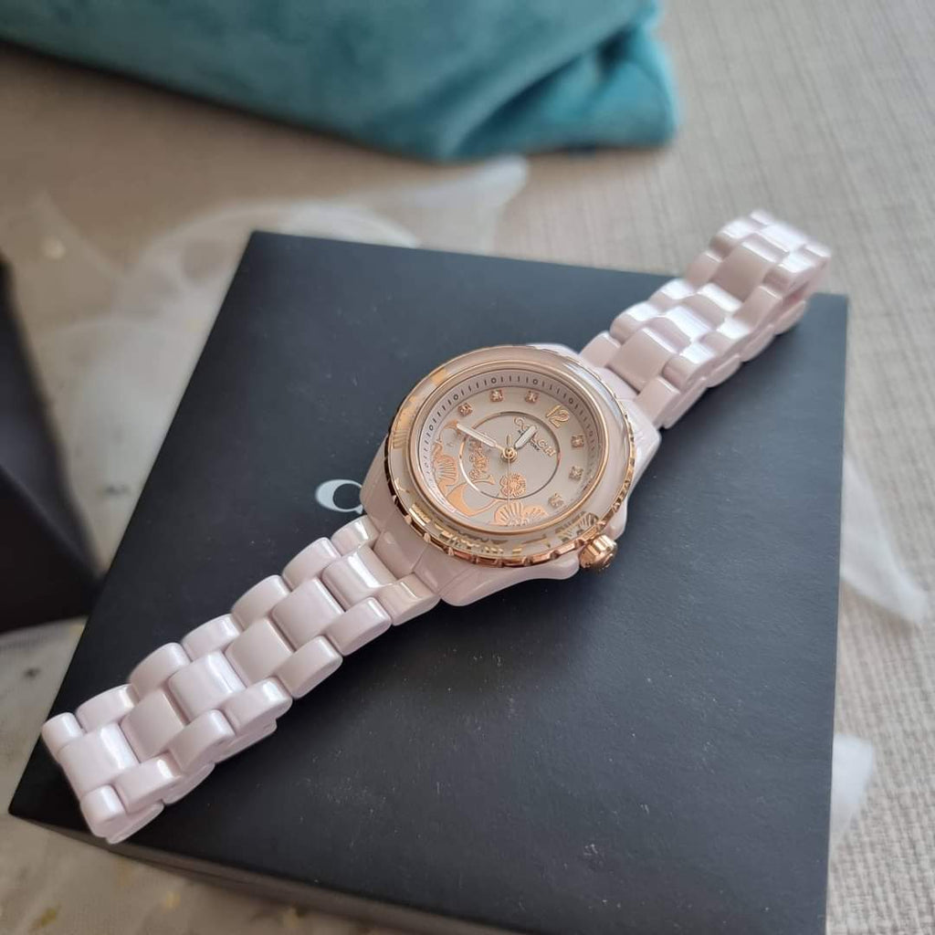 Coach Preston Pink Dial Pink Steel Strap Watch for Women - 14503465 Buy Now By Coach