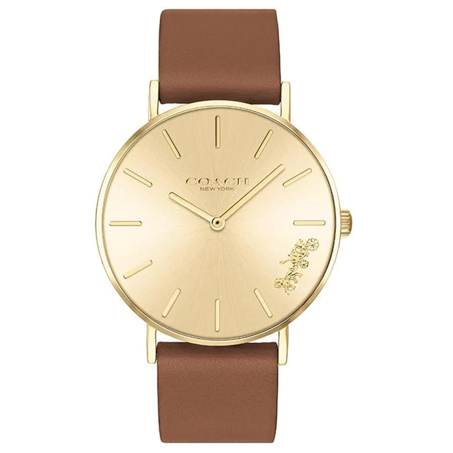 Coach Perry Analog Gold Dial Brown Leather Strap Watch for Women - 14503331-C Buy Now By Coach