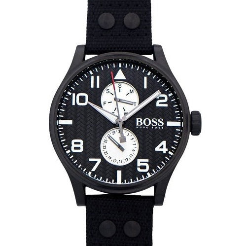 Hugo Boss Aeroliner Maxx Quartz Black Dial Black Nylon Strap Watch For Men - HB1513086 Buy Now By Hugo Boss