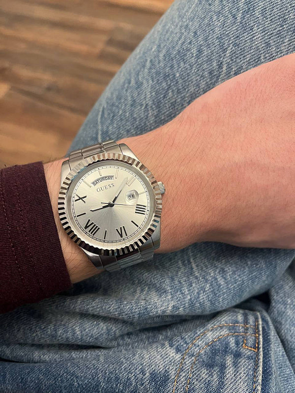 Guess Connoisseur Silver Dial Silver Steel Strap Watch for Men - GW0265G6 Buy Now By Guess