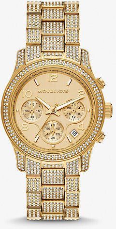 Michael Kors Ritz Three-Hand Glitz Crystals Gold Dial Gold Steel Strap Watch for Women - MK6747 Buy Now By Michael Kors