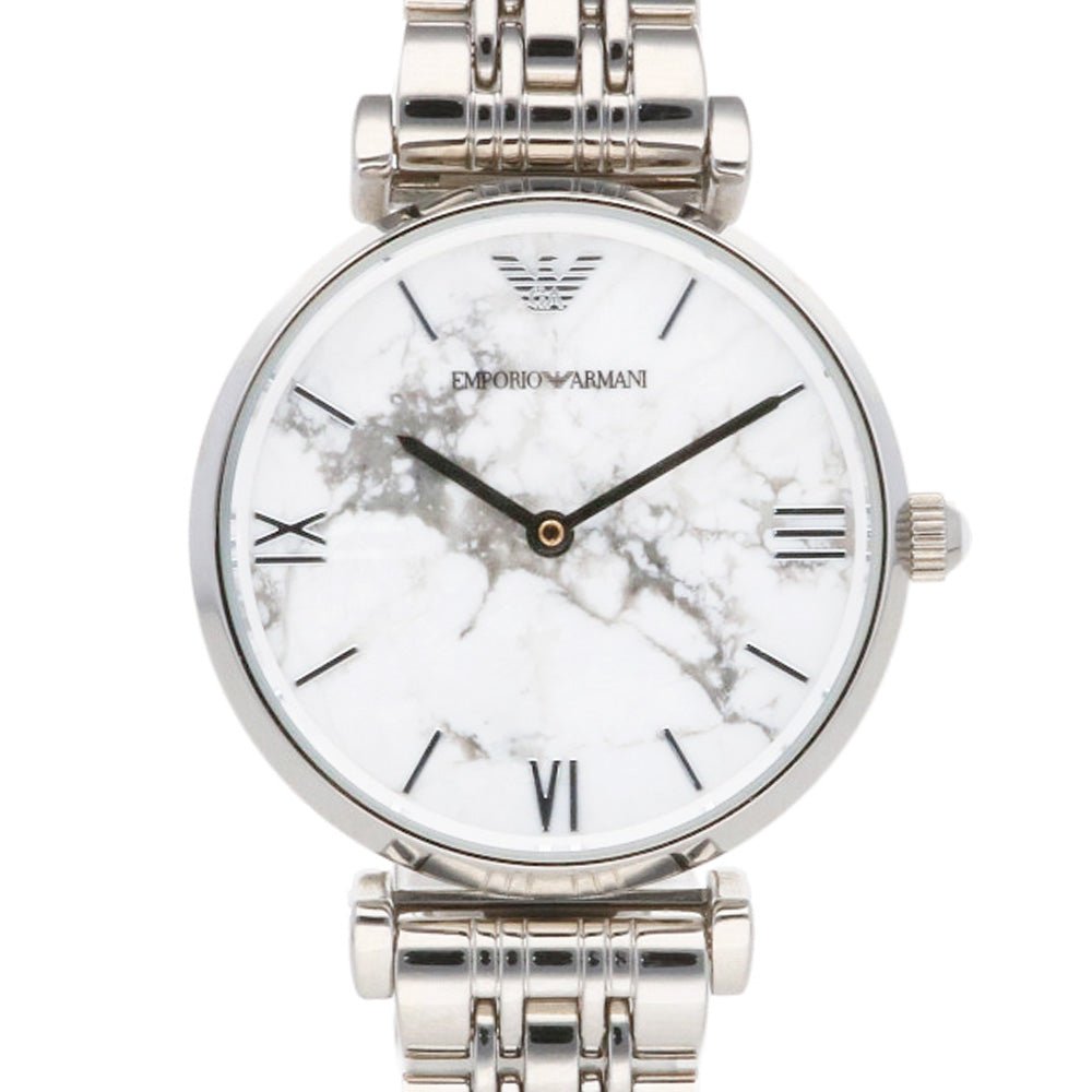 Emporio Armani Gianni T Bar White Marble Dial Silver Steel Strap Watch For Women - AR11170 Buy Now By Emporio Armani