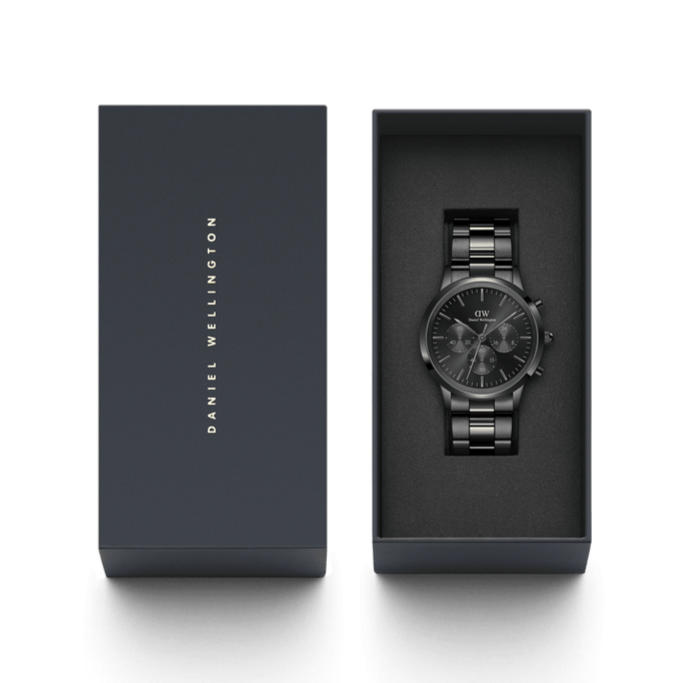 Daniel Wellington Iconic Chronograph Black Dial Black Steel Strap Watch For Men - DW00100642 Buy Now By Daniel Wellington