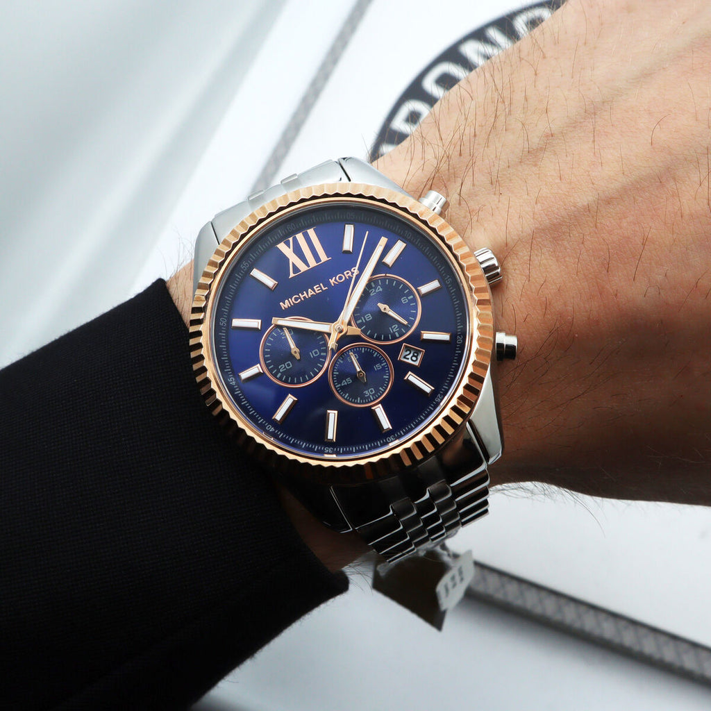 Michael Kors Lexington Chronograph Blue Dial Silver Steel Strap Watch For Men - MK8689 Buy Now By Michael Kors