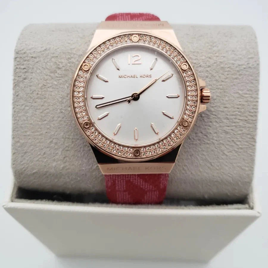 Michael Kors Lennox Three Hand Silver Dial Red Leather Strap Watch For Women - MK7308 Buy Now By Michael Kors