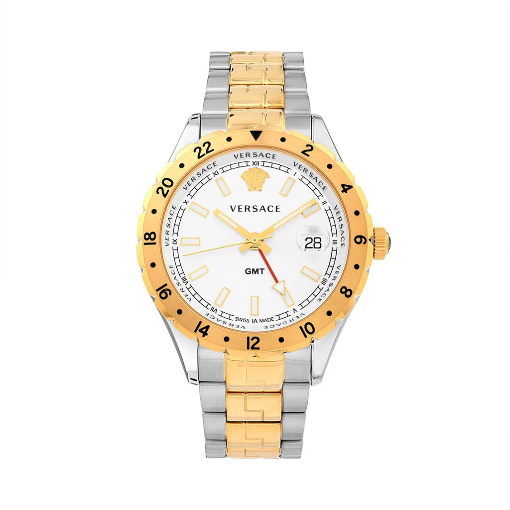 Versace Hellenyium GMT Silver Dial Two Tone Steel Strap Watch for Men - V11030015 Buy Now By Versace