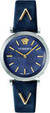 Versace V-Twist Quartz Blue Dial Blue Leather Strap Watch for Women - VELS00119 Buy Now By Versace