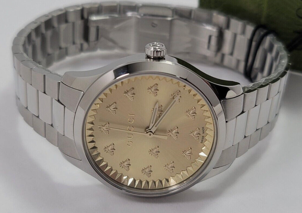 Gucci G Timeless Quartz Gold Dial Silver Steel Strap Watch for Women - YA1265035 Buy Now By Gucci