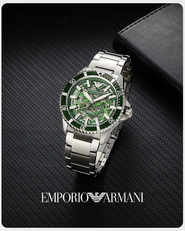 Emporio Armani Diver Automatic Green Dial Silver Steel Strap Watch For Men - AR60061 Buy Now By Emporio Armani