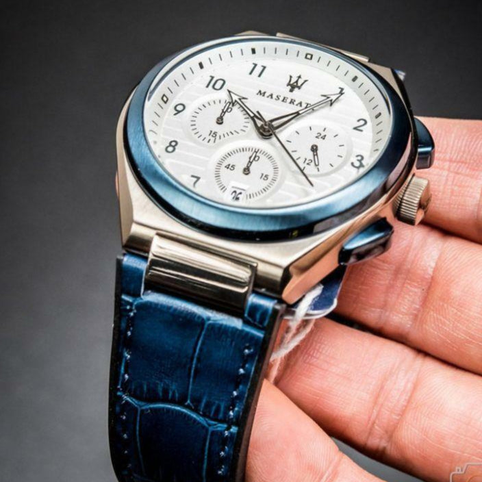 Maserati Triconic Chronograph White Dial Blue Leather Strap Watch For Men - R8871639001 Buy Now By Maserati