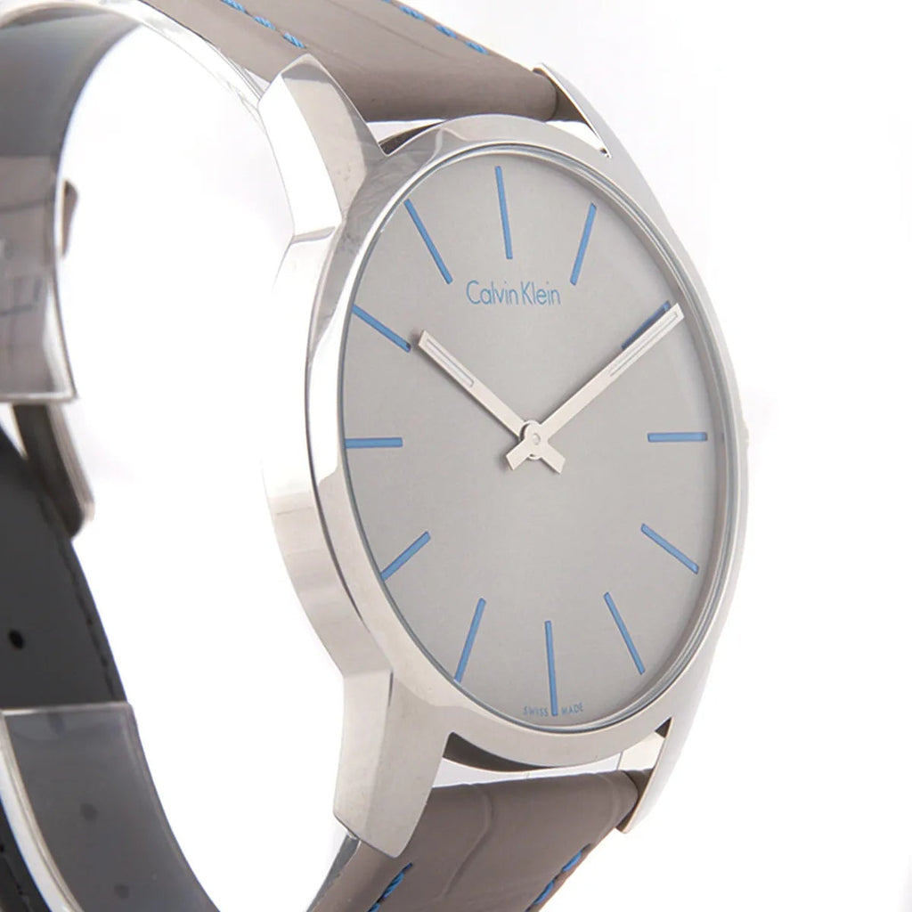 Calvin Klein City Silver Dial Grey Leather Strap Watch for Men - K2G211Q4 Buy Now By Calvin Klein