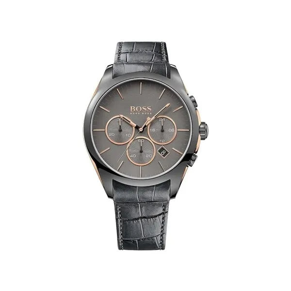 Hugo Boss Onyx Chronograph Grey Dial Black Leather Strap Watch For Men - HB1513366 Buy Now By Hugo Boss
