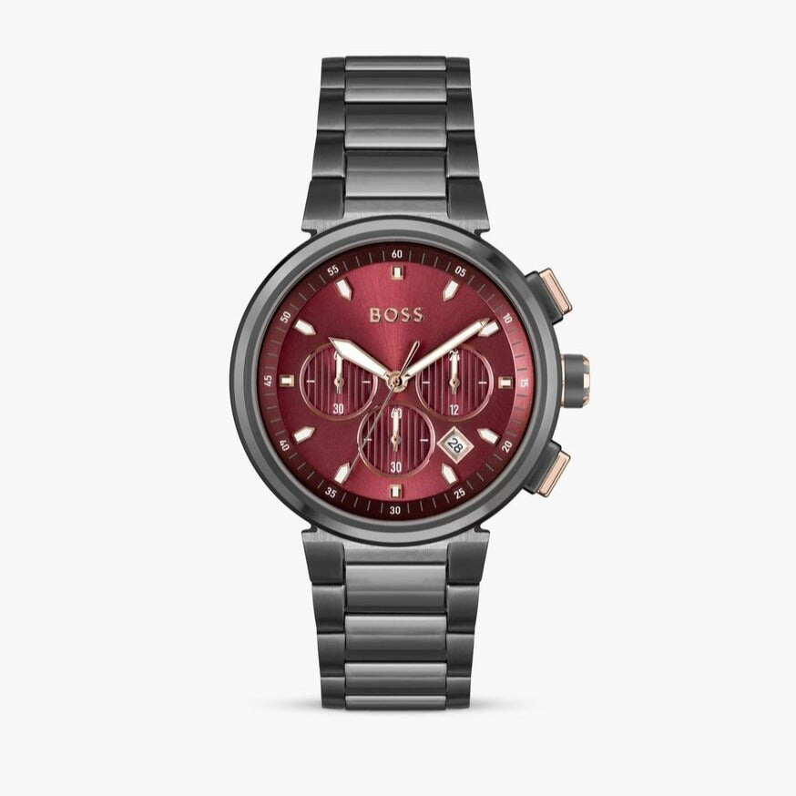 Hugo Boss One Chronograph Red Dial Grey Steel Strap Watch For Men - 1514000 Buy Now By Hugo Boss