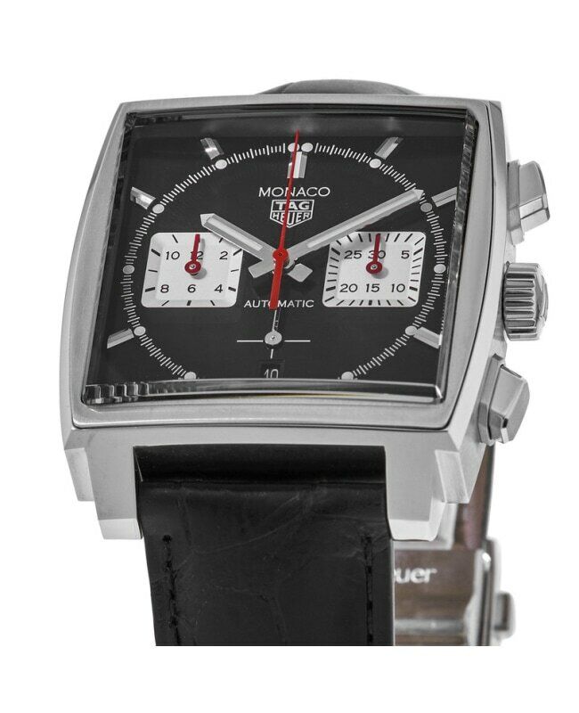 Tag Heuer Monaco Automatic Chronograph Black Dial Black Leather Strap Watch for Men - CBL2113.FC6177 Buy Now By Tag Heuer