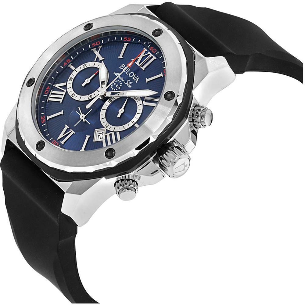 Bulova Marine Star Blue Dial Black Silicone Strap Watch for Men - 98B258 Buy Now By Bulova